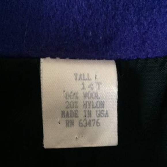 ! Vintage 1992 Wool Dress Coat in Periwinkle Wool with Black Velvet Trim 14 Tall - Picture 7 of 10